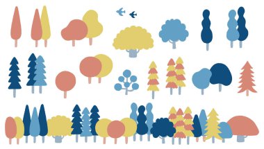 Şirin ağaç ve orman illüstrasyon seti. Düzenlenmesi kolay vektör materyali. Başka varyasyonlar da var..