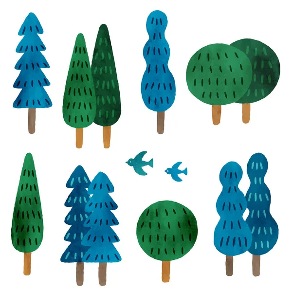 Uma Ilustração Árvore Bonito Definido Com Toque Aguarela Fácil Editar — Vetor de Stock