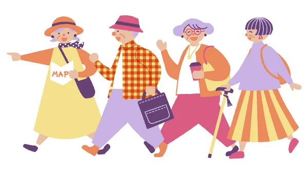 Het Een Illustratie Van Een Modieuze Senior Walking Happily Vector — Stockvector