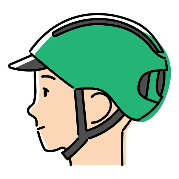 Simple Illustration Profile Person Wearing Hat Shaped Bicycle Helmet Easy — Vector de stock