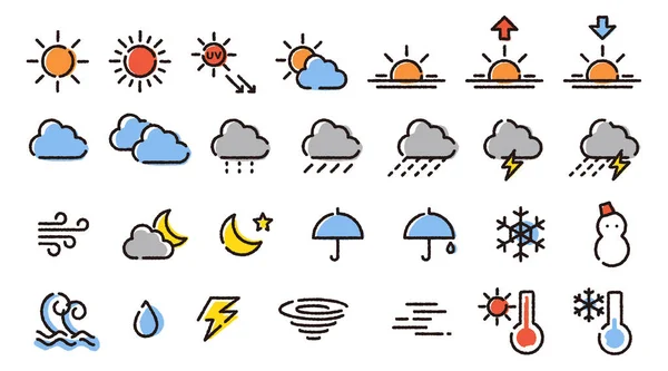 Cute Hand Drawn Wind Weather Icon Set Easy Use Vector — Stock Vector
