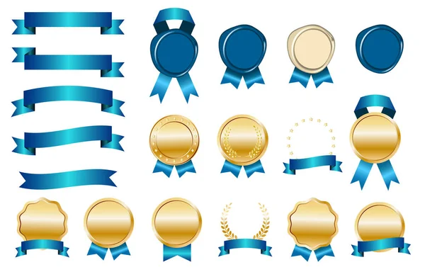 Illustration Set Luxurious Blue Ribbon Medals Seals Easy Use Vector — Stock Vector