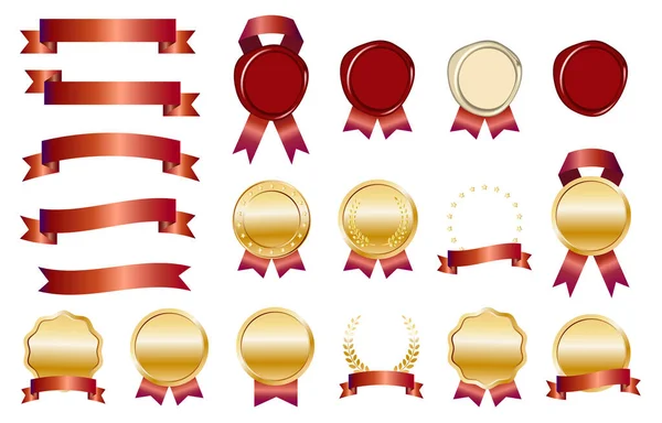 Illustration Set Luxurious Red Ribbon Medals Seals Easy Use Vector — Stock Vector