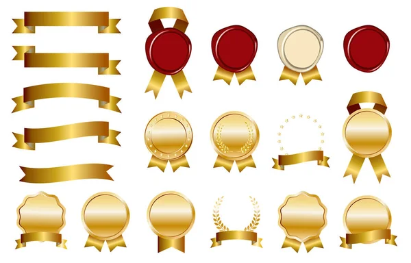 Illustration Set Luxurious Gold Ribbon Medals Seals Easy Use Vector — Stock Vector