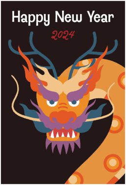 Ejderha yılı için 2024 yılbaşı kartı illüstrasyonu