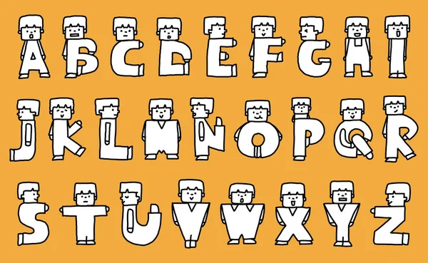 アルファベット形のコミカルな少年イラストセット — ストックベクタ