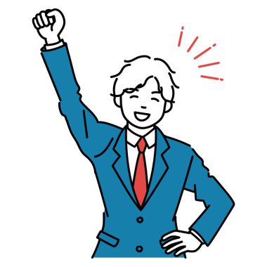 Bir erkek öğrencinin gülümseyerek yumruğunu kaldırışının basit bir örneği.