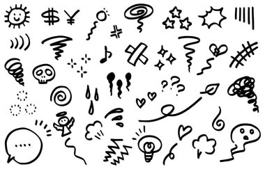 El yazısıyla yazılmış duygusal ifade simgesi seti (monokrom)