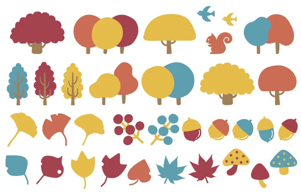 Colorful Cute Autumn Material Set — Stock Vector