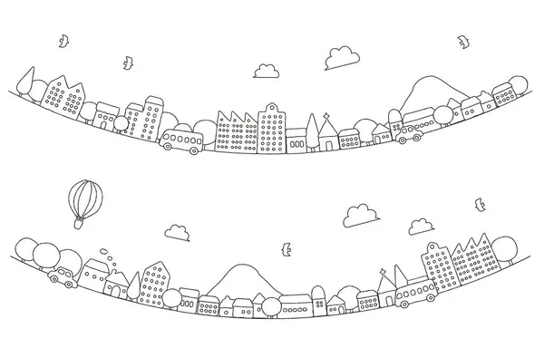 Симпатичная Ручная Иллюстрация Городского Пейзажа Кривые Чертежи Линий — стоковый вектор