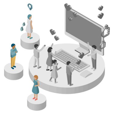 İnternetteki bilgilere farklı tepki veren insanların farklı bir illüstrasyonu