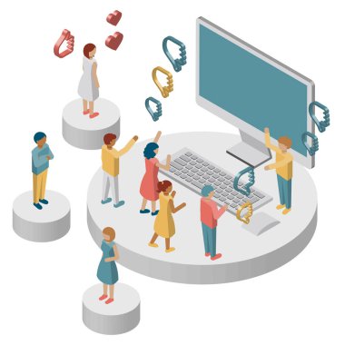 İnternetteki bilgilere farklı tepki veren insanların farklı bir illüstrasyonu