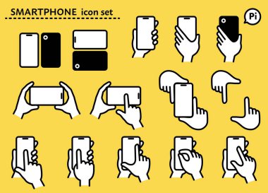 Basit çizgi çizimi olan akıllı telefon ve el simgesi