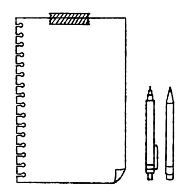 Cute hand-drawn notebook illustration set (monochrome) clipart