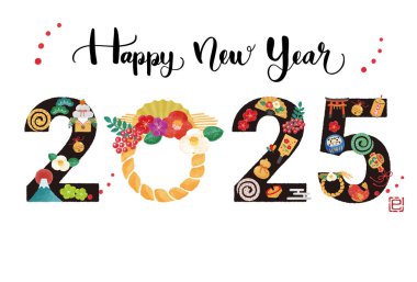 2025 yılının yılbaşı kartı illüstrasyonu.