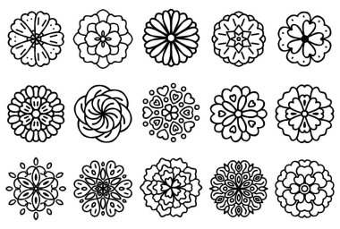 Basit çiçek motifi örnekleme seti (monokrom)