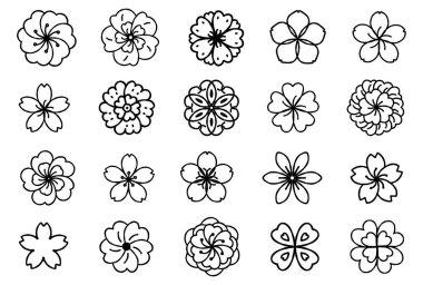 Basit çiçek motifi örnekleme seti (monokrom)