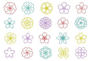 Basit çiçek motif desen çizim seti (renkli)