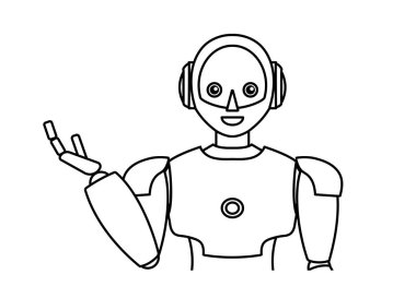 Basit bir android robotun tasviri (monokrom)