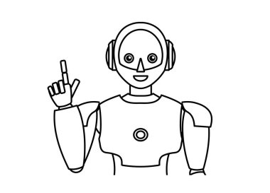 Basit bir android robotun tasviri (monokrom)