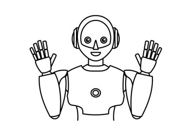 Basit bir android robotun tasviri (monokrom)