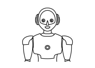 Basit bir android robotun tasviri (monokrom)