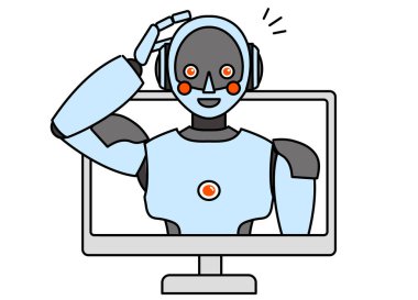 Illustration of a simple android robot popping out of a PC clipart