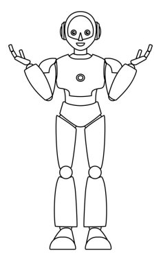 Basit android robot tam vücut çizimi (monokrom)