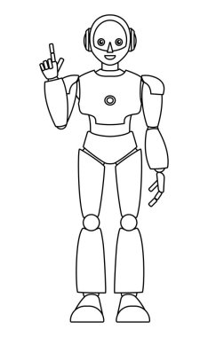 Basit android robot tam vücut çizimi (monokrom)