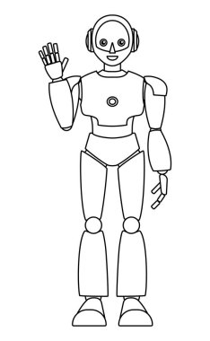 Basit android robot tam vücut çizimi (monokrom)