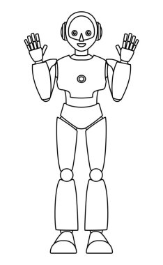 Basit android robot tam vücut çizimi (monokrom)
