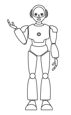 Basit android robot tam vücut çizimi (monokrom)