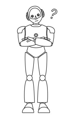 Basit android robot tam vücut çizimi (monokrom)