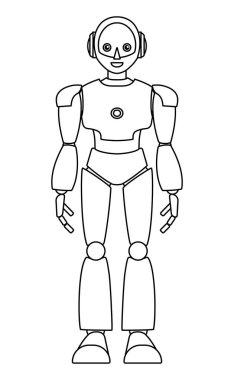 Basit android robot tam vücut çizimi (monokrom)