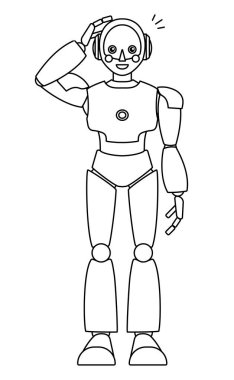 Basit android robot tam vücut çizimi (monokrom)