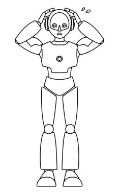 Basit android robot tam vücut çizimi (monokrom)