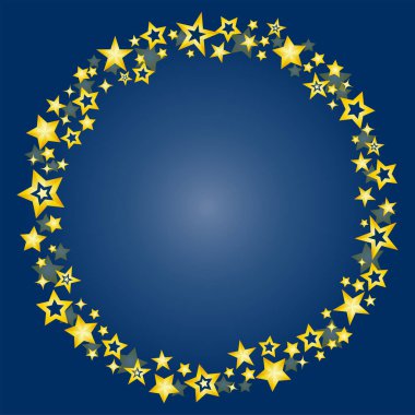 Çeşitli yıldızlara sahip yuvarlak bir çerçeve (mavi gradyan arkaplan)