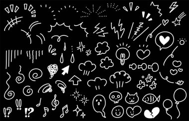 El yazısı duygusal ifade simgesi seti (siyah arkaplan)