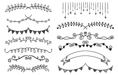 El çizimi Garland ve Dekoratif Çizgi Elementleri (monokrom)