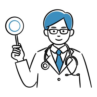 Doğru etiketi taşıyan genç bir erkek tıp uzmanının basit bir çizimi..