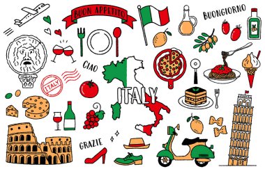Simple and cute set of illustrations about Italy (Tricolore, Italy)