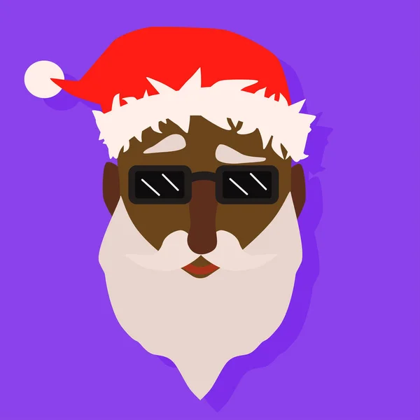Cabeza Santa Claus Piel Negra Con Gafas Sol Viejo Hipster — Vector de stock