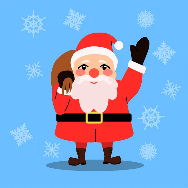 Bonito Papai Noel Branco Segurar Saco Com Presentes Acena Mão —  Vetores de Stock