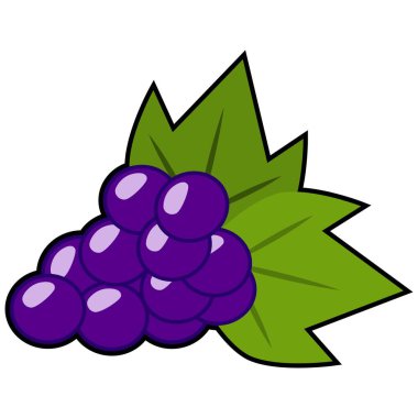 Mor, lezzetli üzümler düz, siyah çizgili basit bir stil. Meyve ikonu, sağlıklı yiyecekler, doğa ve bitkiler