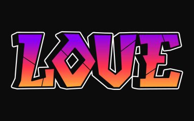 Trippy psychedelic grafiti tarzı harfler. Vektör el çizimi karikatür logosu aşk illüstrasyonu. Komik garip mektuplar, moda, tişört için graffiti tarzı baskı, poster konsepti.