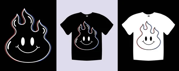 Lustiges Schmelz Lächeln Gesicht Feuer Shirt Design Vorlagenvektorgrafik Modische Bekleidung — Stockvektor