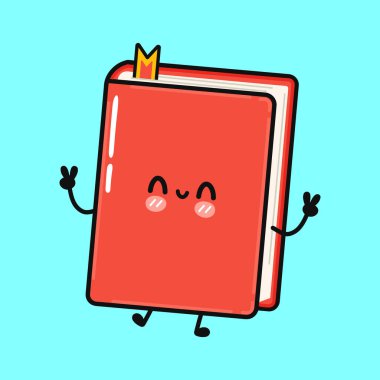 Hoş komik bir atlama kitabı. Vektör el çizimi çizgi film kawaii karakter çizimi simgesi. Mavi arka planda izole edilmiş. Kitap karakteri kavramı