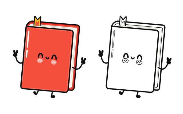 Divertido Lindo Libro Feliz Personajes Paquete Conjunto Vector Dibujado Mano — Vector de stock