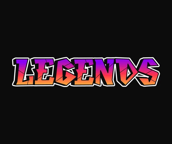 Legends Word Trippy Psychedelic Graffiti Style Letters Vector Hand Drawn — Stock Vector