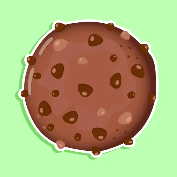 かわいい面白いチョコレートクッキーシール文字 ベクトル手描き漫画カワイイキャラクターイラストアイコン 緑の背景に隔離された ハッピーチョコレートクッキーキャラクターコンセプト — ストックベクタ